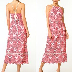 Adelyn Rae Pink White Paisley Tiered Maxi Dress Rope Strap Boho | Size XS